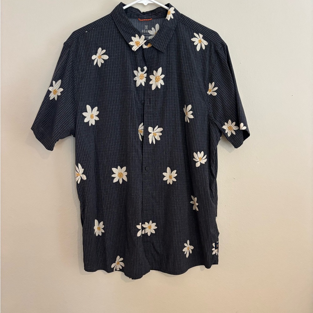 Roark Bless Up Black Shirt with White Floral Pattern